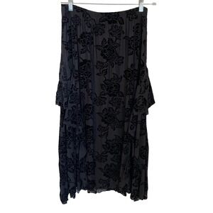 Alembika Size 3 (US 10-12) Lace Cascade Black Velvet Burnout Ruffle Maxi Skirt